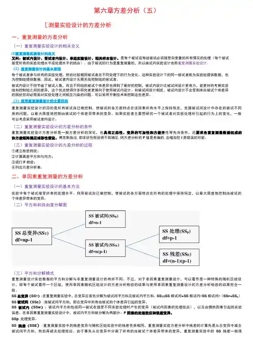 教育与心理统计学  第六章 方差分析五 重复测量实验设计的方差分析考研笔记-精品