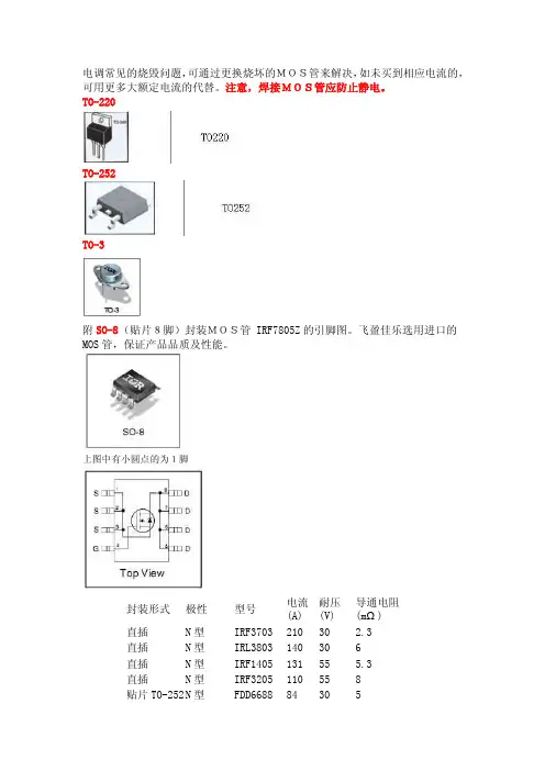 电调常用功率MOS管互用参考手册