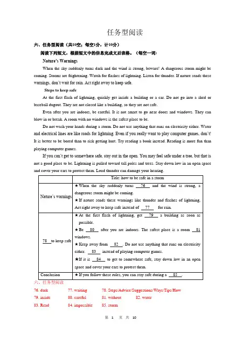 江苏省2020年八年级上学期期末英语试卷精选汇编：任务型阅读