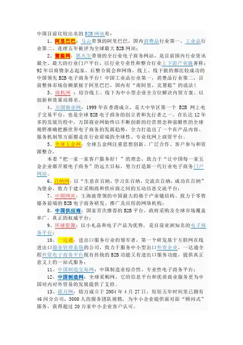 中国较出名的B2B网站大全