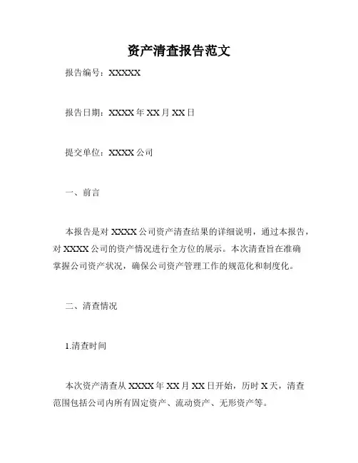 资产清查报告范文