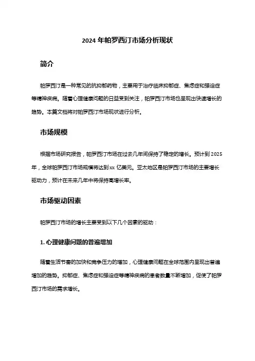 2024年帕罗西汀市场分析现状