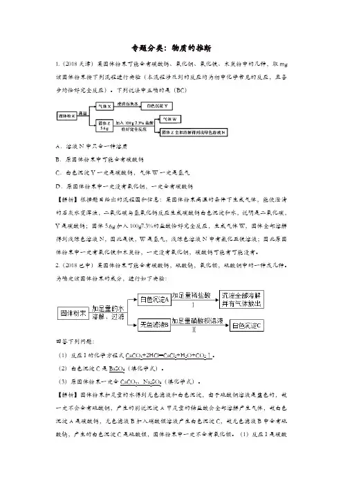 2018年中考化学真题分类汇编物质的推断1含解析 2