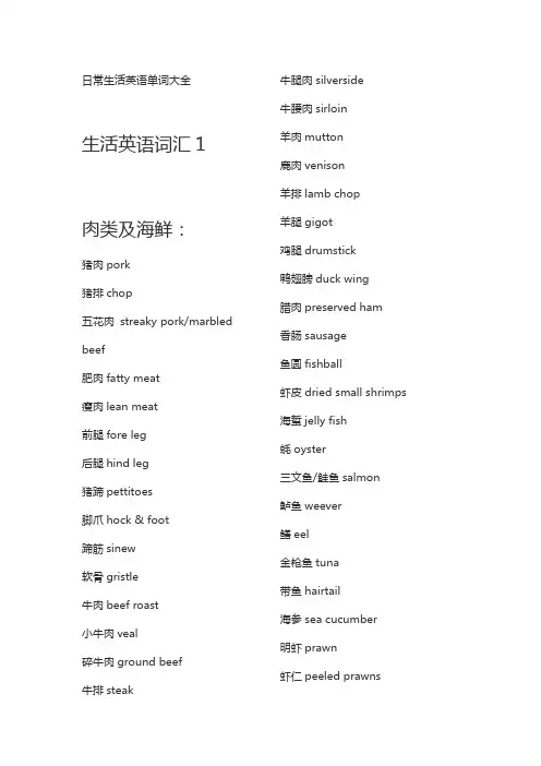 日常生活英语单词分类记忆大全
