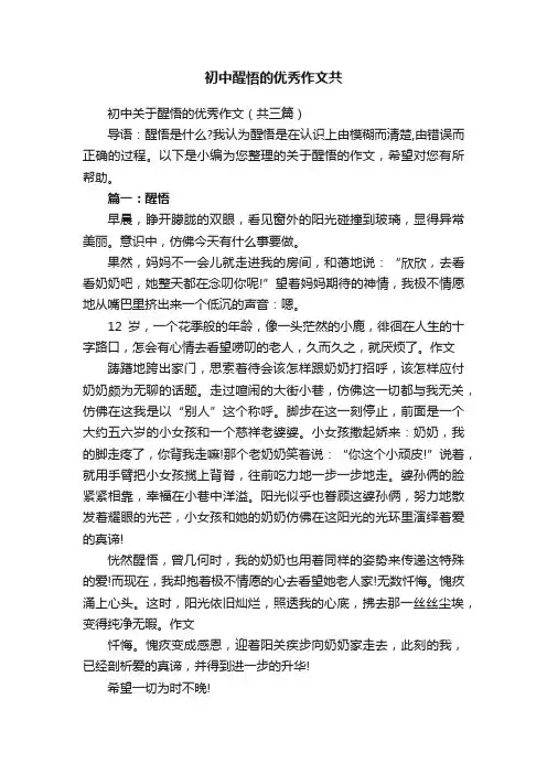初中醒悟的优秀作文共