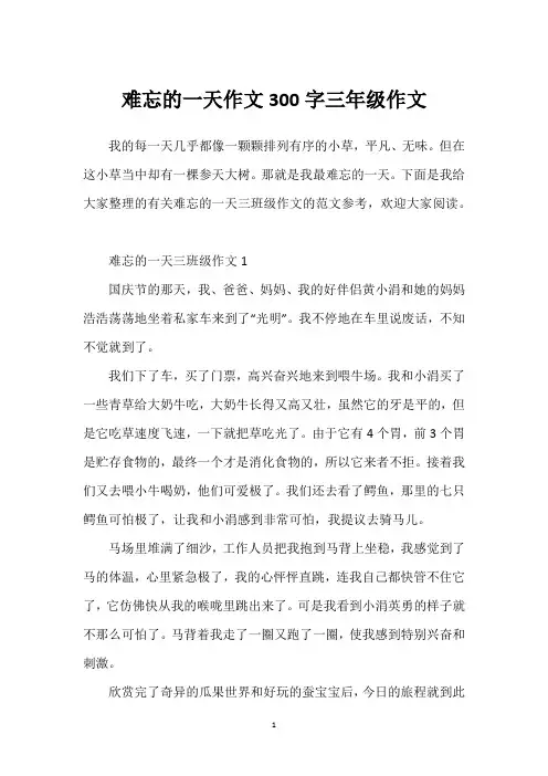 难忘的一天作文300字三年级作文