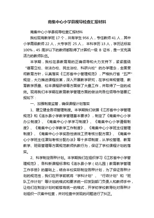 南集中心小学县视导检查汇报材料