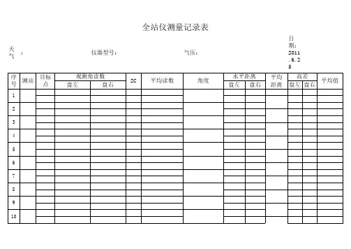 全站仪角度及高程测量记录表