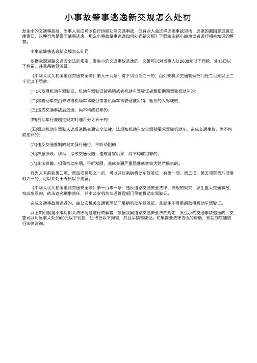 小事故肇事逃逸新交规怎么处罚