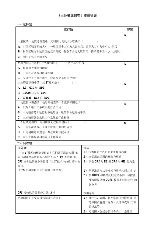 土地资源调查模拟试题.doc