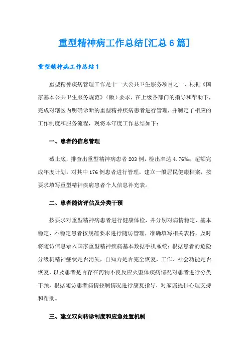 重型精神病工作总结[汇总6篇]