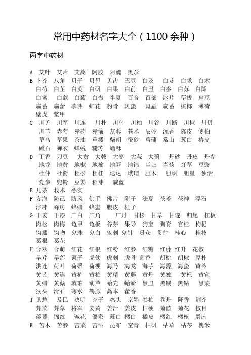 以字母为序的中草药大全(1100余种)