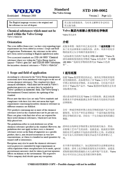 VOLVO黑色清单(中英文对照)