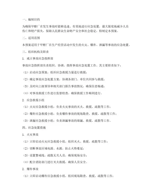 甲醇厂事故应急预案