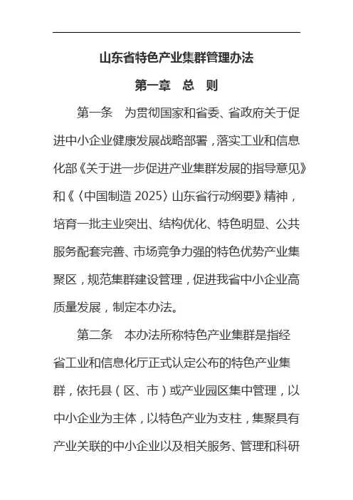 山东省特色产业集群管理办法