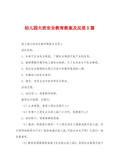 幼儿园大班安全教育教案及反思5篇