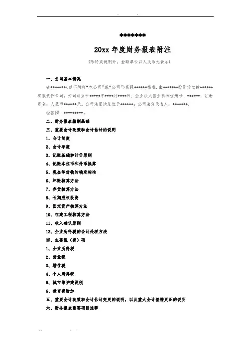 最详细的年度财务报表附注模板
