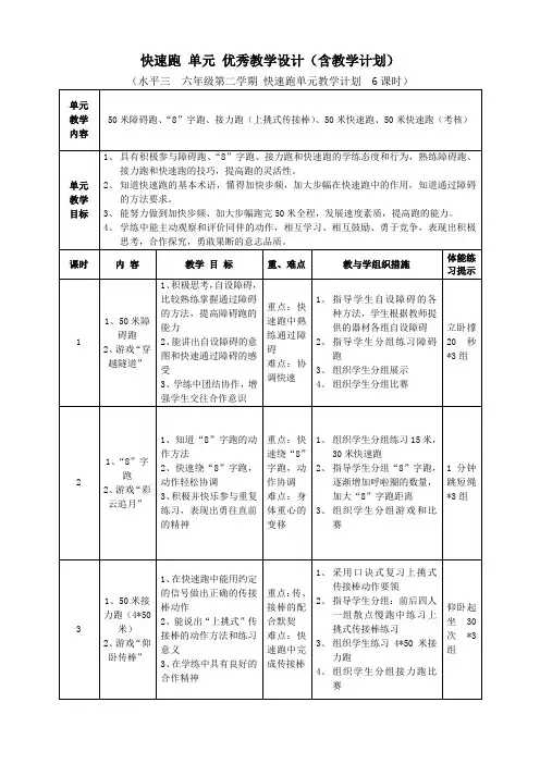 快速跑 单元 优秀教学设计(含教学计划)