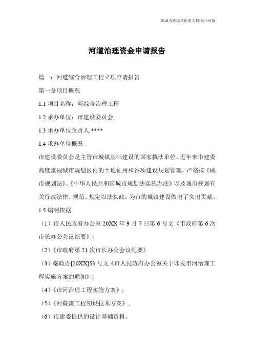 河道治理资金申请报告