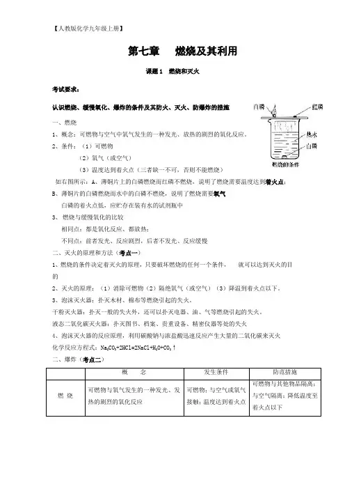 九年级化学上册第七章燃烧及其利用知识点总结