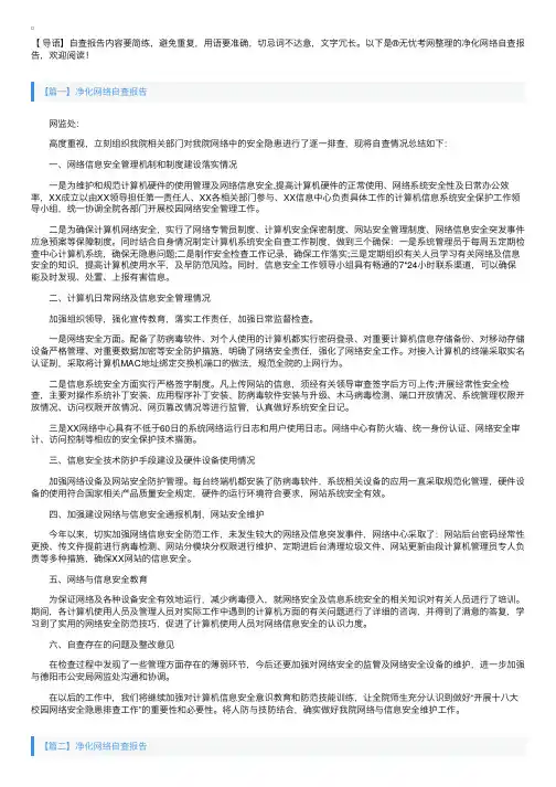 净化网络自查报告