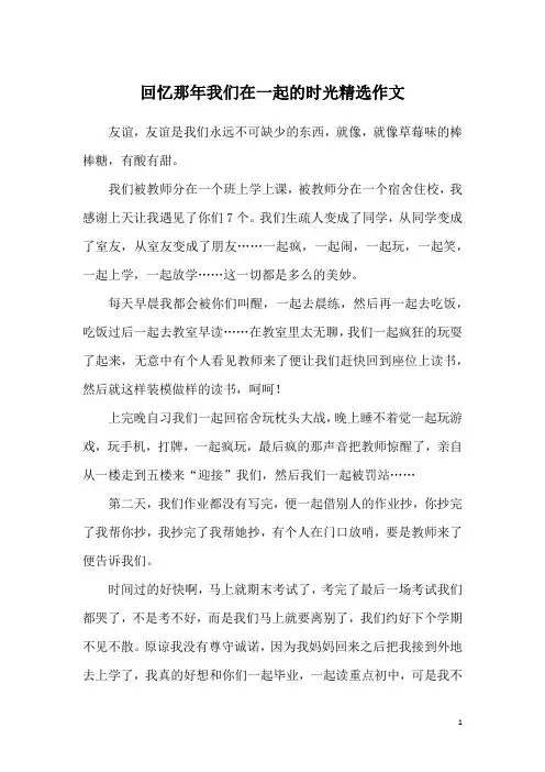 回忆那年我们在一起的时光精选作文