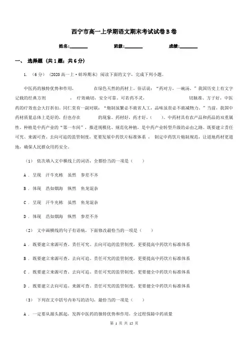 西宁市高一上学期语文期末考试试卷B卷(考试)