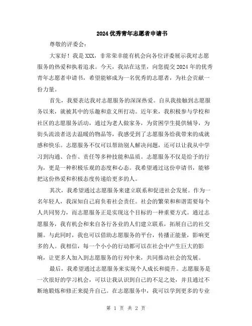 2024优秀青年志愿者申请书