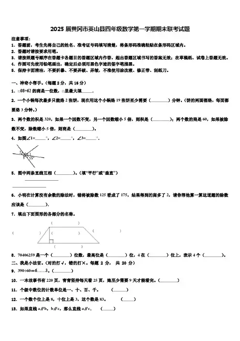 2025届黄冈市英山县四年级数学第一学期期末联考试题含解析
