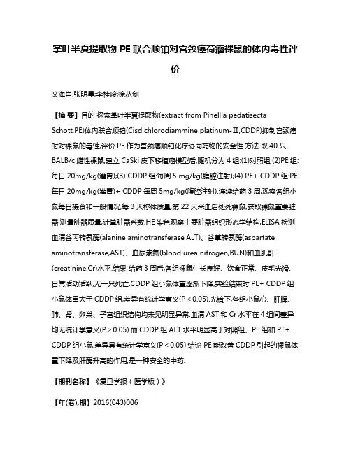 掌叶半夏提取物PE联合顺铂对宫颈癌荷瘤裸鼠的体内毒性评价