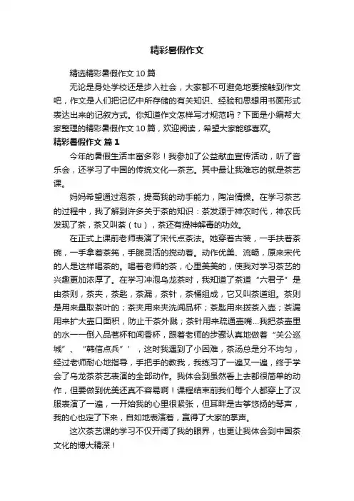 精选精彩暑假作文10篇