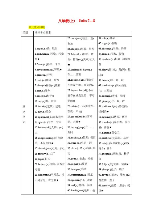 【推荐】2021中考英语一轮复习教材知识梳理篇八上Units7_8知识梳理+精练人教新目标版