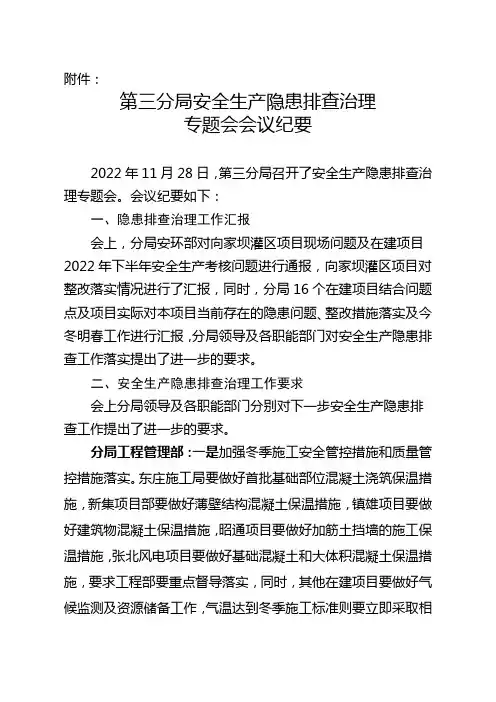 安全生产隐患排查治理专题会会议纪要