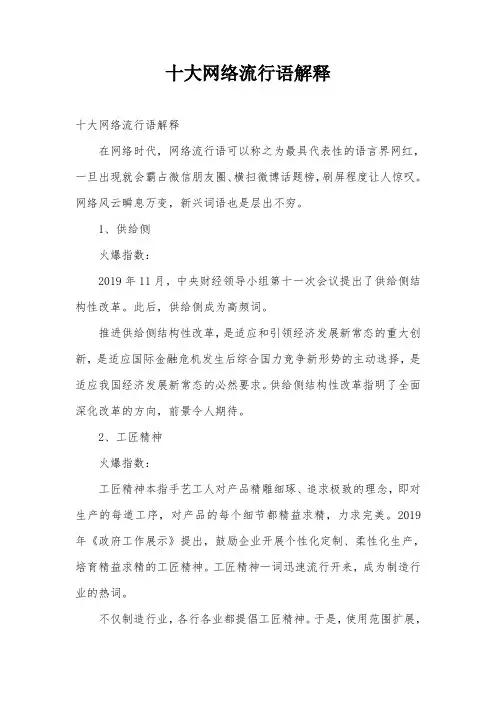 十大网络流行语解释