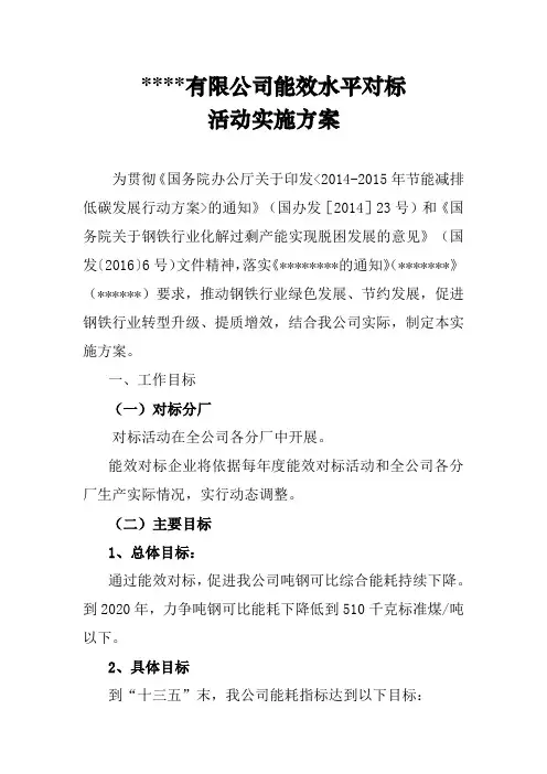 公司能效水平对标活动实施方案
