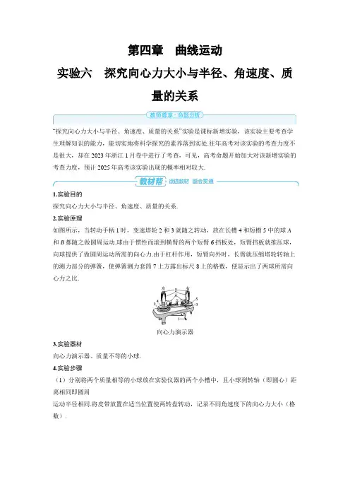 实验六 探究向心力大小与半径、角速度、质量的关系