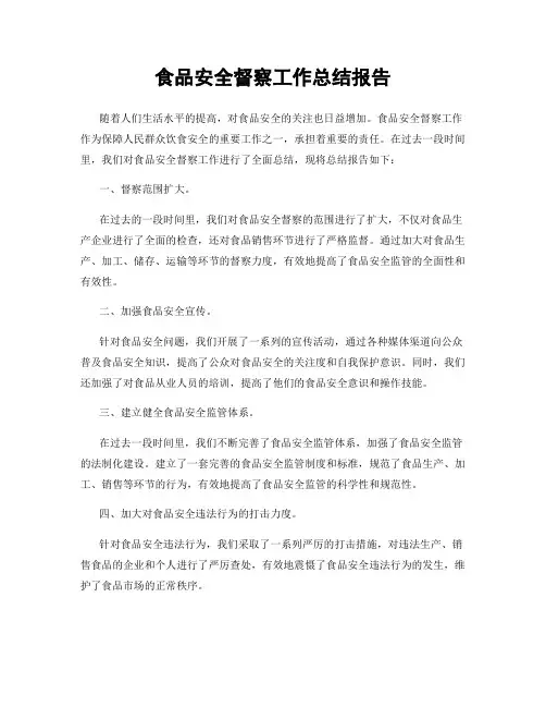 食品安全督察工作总结报告