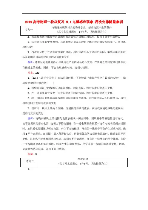 2019高考物理一轮总复习 9.1电磁感应现象 楞次定律随堂集训.doc