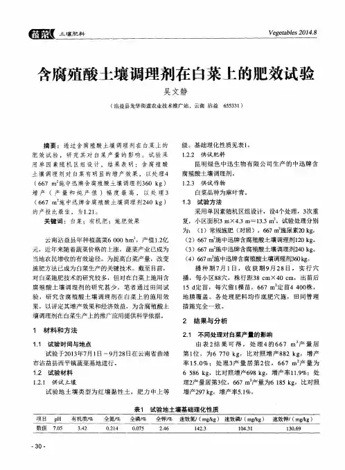 含腐殖酸土壤调理剂在白菜上的肥效试验