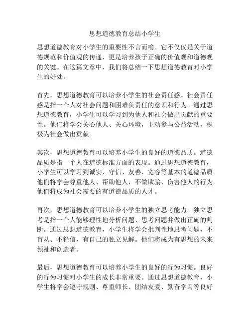 思想道德教育总结小学生