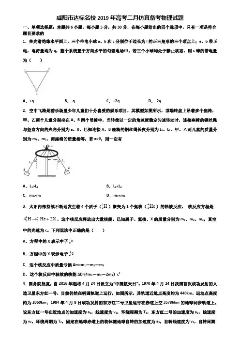 咸阳市达标名校2019年高考二月仿真备考物理试题含解析