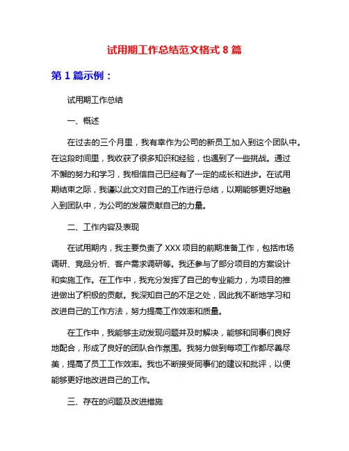 试用期工作总结范文格式8篇
