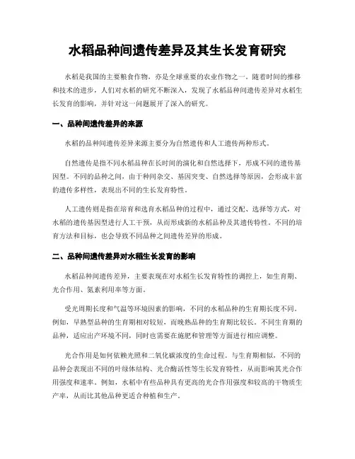 水稻品种间遗传差异及其生长发育研究