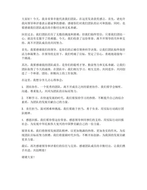 获奖优秀团队发言稿范文