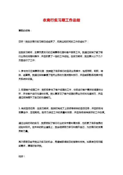 农商行实习期工作总结