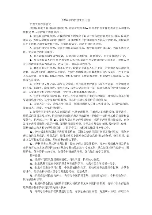 2016年的护理工作计划