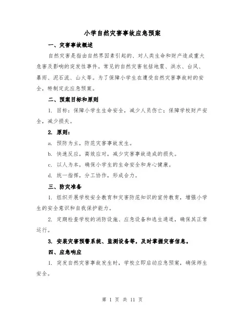 小学自然灾害事故应急预案（三篇）