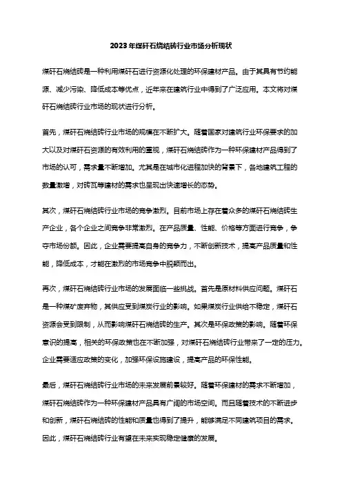 2023年煤矸石烧结砖行业市场分析现状