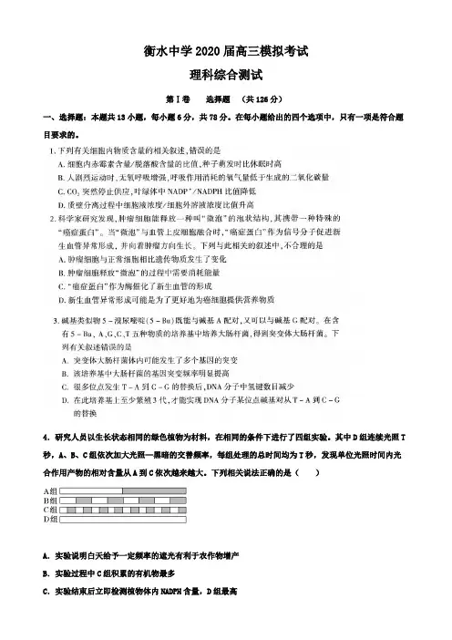 衡水中学2020届高三模拟考试理科综合试题及答案