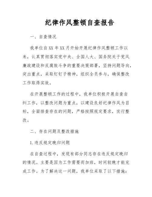 纪律作风整顿自查报告